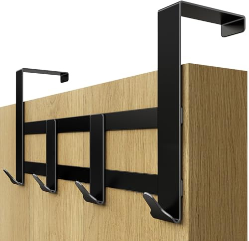 Menz Colgador Premium para Puerta: Barra Perchero de Negro con Almohadillas Antideslizantes y de Fieltro - Solución Práctica para Colgar en la Puerta Barra Gancho Negro _36 mm