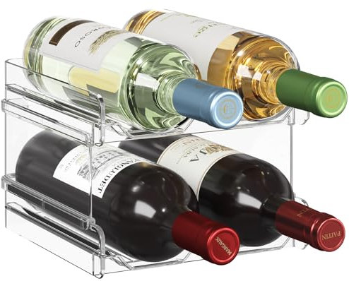 Lifewit Botellero apilable de plástico para Nevera, Armario, encimera, Soporte para Botellas de Vino, Organizador de Botellas de Agua para Nevera, despensa, Capacidad para 4 Botellas