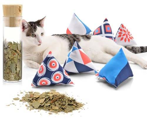 CanadianCat Company | Katzen Schmusekissen, Spielkissen Pyramiden XXL, 6 Set Nordic Design, Katzenminze, nachfüllbare Katzen Pyramiden-Kissen, 6er Katzen Schmusekissen-Set