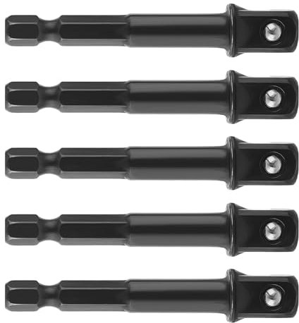 3/8 Impact Socket Adapter, 5Packs 1/4 Inch to 3/8 Drill Socket Adapter Kit for Impact Driver, 3/8 Hex Shank Impact Adapter, Extension Socket Driver Bits for Handle Nut Driver and Drill