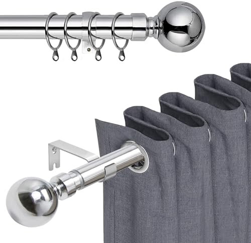 BedLooms Extendable Curtain Poles for Eyelet Curtains 160x300cm Chrome Curtain Pole - Includes Curtain Rod Finials, Hooks, Rings and Fitting Set