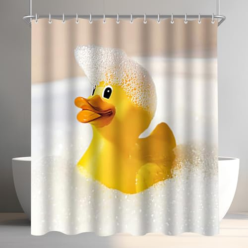 Lerores Duschvorhang 120x200 cm Gelbe Ente,Beschwerter Saum Antischimmel Textil,Wasserabweisend,Waschbar Polyester Badevorhänge mit 8 Ösen und Duschvorhangringen für Badezimmer,Badewanne