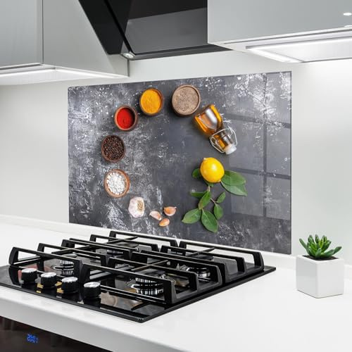 ARTHUB® Küchenrückwand aus Glas 50x70 cm, 4mm ESG | Spritzschutz, Glasplatte, Herdspritzschutz, Wandschutz für Herd, Hartglas, Lebensmittel, Gewürze, Seasonings with Oil