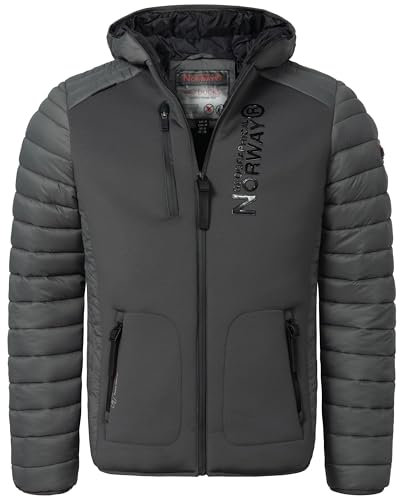 Geographical Norway IMS Production - Chaqueta acolchada de invierno para hombre, con capucha, forrada y cálida anorak, S-7XL, para el invierno, el otoño, Briw Darkgrey, S