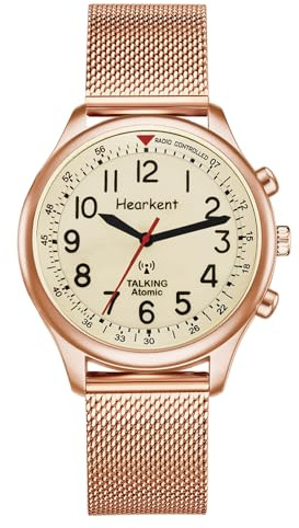 Hearkent Sprechende Uhr für Damen für Blinde Senioren mit Sehbehinderung, Laute und klare Stimme, spricht Deutsch (Roségold)