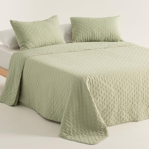 GAMUSI Couvre-lit matelassé pour lit de 150/160 cm, léger, mi-saison, 250 x 270 cm, couleur verte