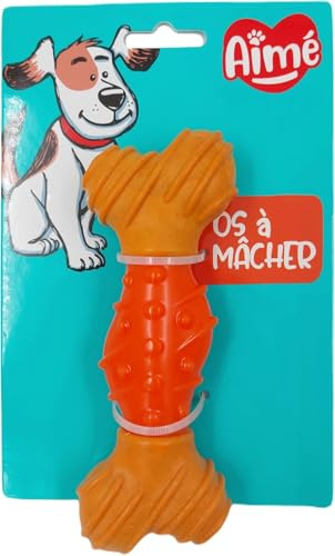 Aimé - Jouet Chien Bambone - Os à Macher pour Chien en Caoutchouc - Jouet à Saveur Appétente - Contribue à la Santé Bucco-Dentaire - pour des Gencives Saines - Résistance Soft -15 CM