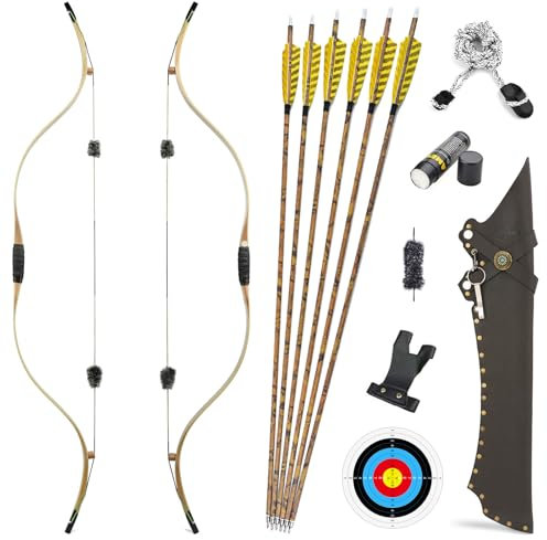 SHARROW Bogenschießen Traditioneller Bogen Recurve Bogen und Pfeile Set Langbogen 20-45lbs Handgemacht Holzbogen Reiterbogen Sportbogen Jagdbogen für Erwachsene und Anfänger (Typ 2, 40lbs)