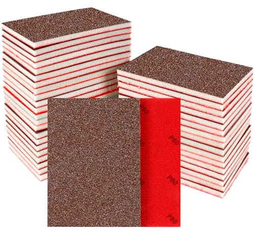24 Pièces Éponges de Ponçage 80 Grain Papier Abrasif Sec et Humide Flexible Eponge Abrasive, Cloisons Sèches, Métal et Peinture