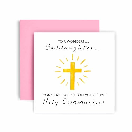 Huxters First Holy Communion Card for Goddaughter - Floral Cross Design - Thoughtful Religious Greeting Card for a Special Milestone - 17 by 12cm (Goddaughter)