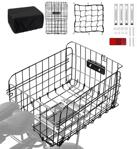 LIBRNTY Cestino posteriore per Bicicletta,Panier de Vélo Pliable,Panier Arrière en Métal avec Sac Intérieur en Nylon et Housse Imperméable (Noir B002)