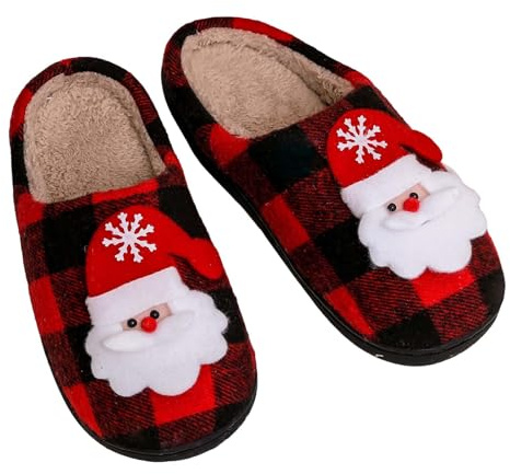 Zapatillas de Navidad para mujer, Papá Noel, zapatillas de espuma viscoelástica, pantuflas cálidas de felpa, pantuflas de casa, pantuflas forradas, zapatos de cabaña de invierno, pantuflas de fieltro