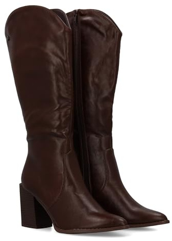 shoes&blues.es 94818 Bota con Tacon para Mujer con Estampado Liso, Diseno Moderno de Punta Fina, Cierre de Cremallera. Ideal Otono Invierno. Marron Talla 41