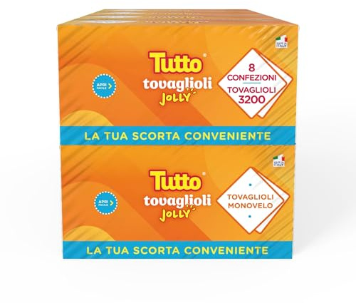 Tutto Jolly, scorta da 8 Confezioni da 400 Tovaglioli Monovelo, Pratici e Ideali per Uso Quotidiano in Cucina e Pause Pranzo.