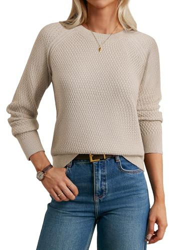 GRACE KARIN Damtröja långärmad merino ull blandning rund hal krok nål stickad tröja vanlig passform, aprikos, XXL