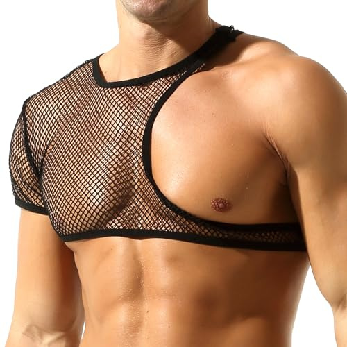 DTODWW Men's Black Sheer Cut Out Faux Leather One-Shoulder Shirt Cropped Slim-Fit Shirts, Stylish for Street Shots Tops Vest Tank Tops, Gatherings & Parties, Versatile (One Size)