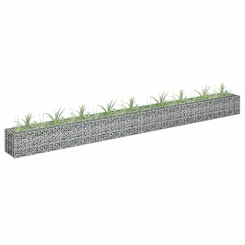 Mokuyary Letto rialzato per gabbioni in acciaio zincato, 360 x 30 x 30 cm, fioriera da giardino, vassoio per piante grasse, terrazza, patio, balcone