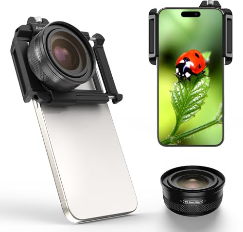 APEXEL Lente Macro para Móviles ZM100 Mejorada, Ultra HD, Apertura F1.05, Aumento Máximo de 20X, Lente Macro para Smartphones Compatible con la Mayoría de Teléfonos Móviles