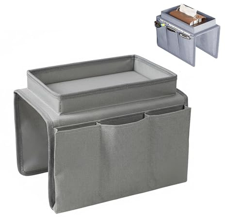 SIXHAOBU Organizador de sofá, Organizador de Reposabrazos de Sofá con Bandeja, Bolsa Colgante para reposabrazos de sofá para Sofá para la Libros, Merienda, Gafas, Revistas (Negro)