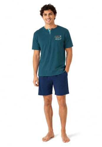 Intimitaly YM - Pigiama Corto Uomo Estivo, Cotone Leggero, Maglia e Pantalone, Comfort-Fit, Traspirante (IT, Testo, XL, Regular, Regular, YMC807)