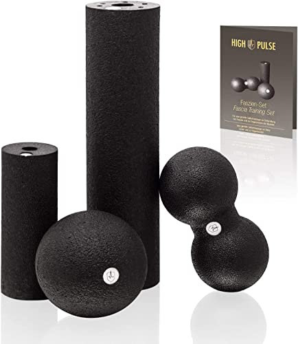 High Pulse® Faszien Set incl. 2 Mini Rullo per fasce, 1 Doppia Palla, 1 Palla e poster per esercizi – Faszienrolle per un massaggio mirato e la rigenerazione dei muscoli – L