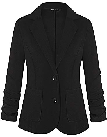 MINTLIMIT Womens Casual Work Office Blazer Jacket with Pockets(Black,Size 2XL)