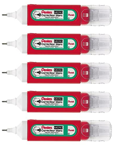PENTEL Lote de 5 bolígrafos Corrector Pentex ZLC31-W, punta fina, 12 ml