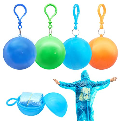 TULEBOLIAN 4-Pack Waterproof Raincoat Balls for Adults - Lightweight, Portable Emergency Ponchos with Key Rings, Ideal for Camping, Hiking, Cycling & Outdoor Sports