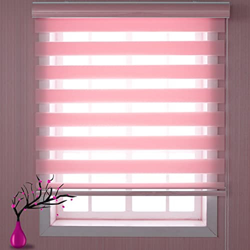 Verdunkelungsrollo Seitenzugrollo 95x300cm Klemmfix ohne Bohren verdunkelnd Verdunkelungs Rollo Dachfenster Verdunklungsvorhang für Fenster & Türen Zebrarollo, Rosa