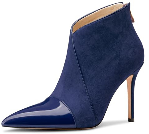 Castamere Femmes Aiguille Haut High Talon Heel Pointu Bout Bottines Fermeture à Glissière Slip-on Party Bureau Dress Bottes Bleu Marin 35 EU