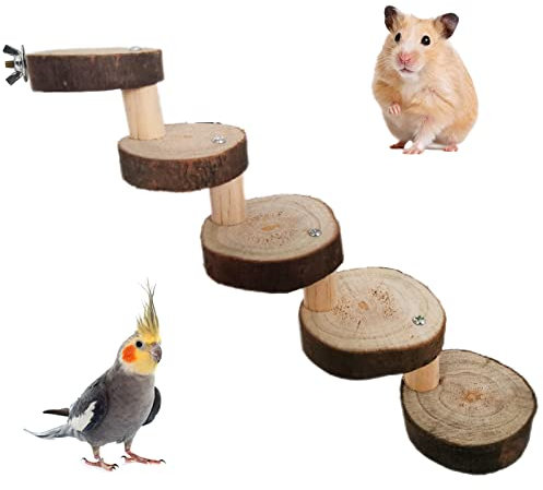 Fayemint Hamster Spielzeug Holz, Hamstertreppe Brücke, 5-Lagiges Hamstertreppe, Haustierleiter, für Hamster, Mäuse, Ratten und Papageien