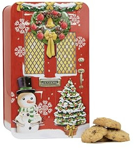 Red Christmas Door Gift Set - Novelty Christmas Biscuits Gift Set Tin Filled with Fancy Chocolate Chip Cookies - Luxury Tins of Biscuits for Women and Men, English Gifts & Presents for Food Lovers