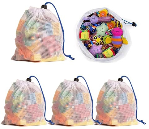 5Pcs Mesh Drawstring Bag,30cm x 40cm Drawstring Organizer Storage Mesh Bags Laundry Bag Ball Bag Mesh Stuff Sack Storage Bag for Sport,Swimming,Beach,Travel,Toys Organization