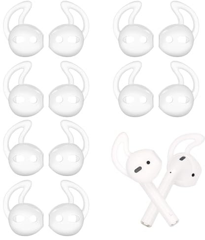 Kryzalite® 6 pares de almohadillas de silicona compatibles con AirPods 1 y 2 auriculares, gancho anticaída para auriculares, protección antideslizante (blanco)