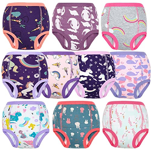 FLYISH DIRECT Potty Training Pants Cotton, Strong Absorbent Reusable Toddler Training Pants Girls, Baby Potty Training Underwear 10 Packs, Purple, 8 Years
