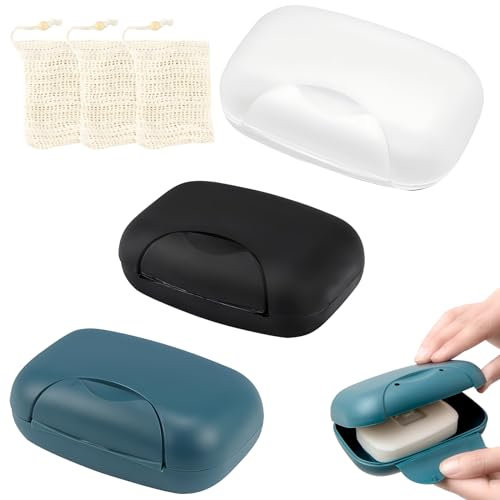 3 pièces Boîte à Savon de Voyage étanche, boîte à Savon avec Couvercle, boîte à Savon avec Sac à Savon,de Voyage Camping, pour la Maison ou Les Voyages