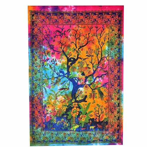 AVA Collections Arazzo in cotone da appendere alla parete con mandala, decorativo, in cotone, stile bohémien, copriletto psichedelico, tappeto da picnic, decorazione per la casa (multicolore, con