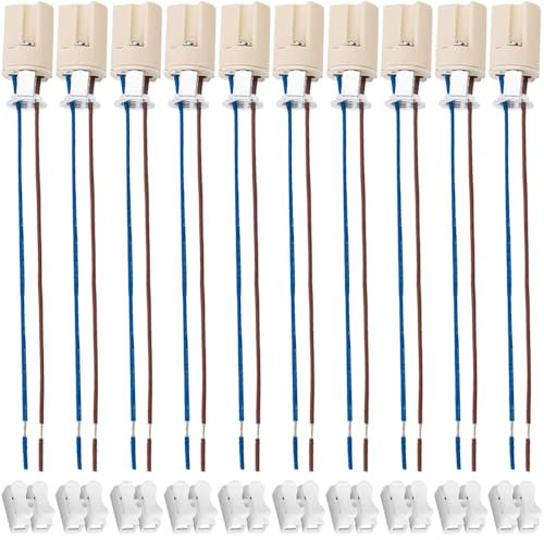 Xiatiaosann G9 supporto base lampada in ceramica, G9 Bi-Pin luce LED perline alogene zoccolo con filo Stand LED invecchiamento lampada di prova staffa, con connettori filo (10 Pack, 0.75m², 25cm)