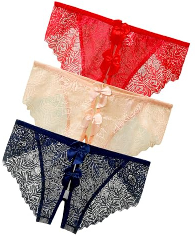 ISAKEN Mutandine Sexy in Pizzo per Donne con Fondo Aperto - Culotte, Perizoma, Tanga G-String a Vita Bassa