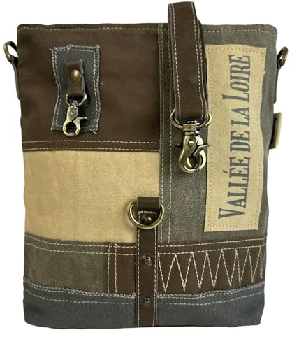 Sunsa Canvas Umhängetasche Damen im Vintage Look, Patchwork Schultertasche als Crossbody Bag, große Handtasche für Freizeit, Büro, Studium, leicht, robust, alltagstauglich, mit Fächern