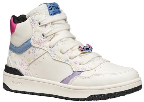 Geox J Washiba Girl Sneaker, Bianco/Multicolore, 36 EU, Bianco/Multicolore, 36 EU