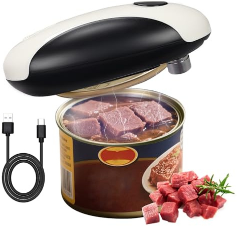 AREYCVK Rechargeable Electric Can Opener, Portable Gadgets Side Automatic Opener Can Food Safety,Smooth Edged for Seniors with Arthritis for All CanSizes (Black &White)