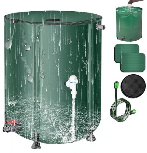 SAYEYBU Collapsible Rain Barrel, Foldable PVC Rain Barrels to Collect Rainwater from Gutter, Portable Water Storage Tank Container with Hose Spigot, Water Catcher Collector,Green,250L
