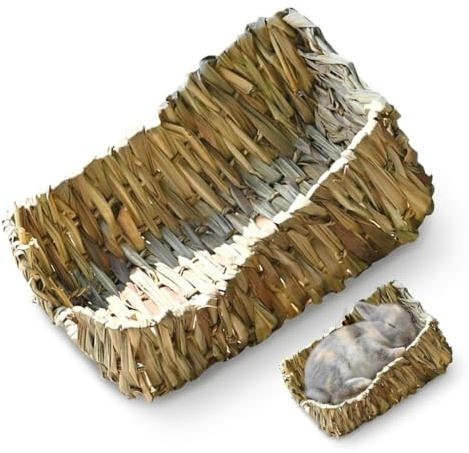 Milisten Rabbit Sleeping Nest Natural Woven Grass Pet Bed for Rabbits Guinea Pigs Small Animals Safe Resting and Sleeping Basket 9.06 X 7.87 X 3.94 in