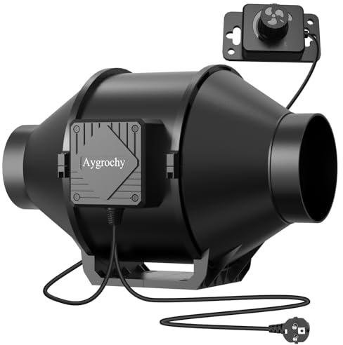 Aygrochy de 100 mm Ventilador de conducto ajustable, motor EC trifásico con controlador de velocidad para ventilación, adecuado para carpas de cultivo, cajas de propagación, invernaderos, hidroponía