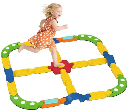 AIYAPLAY Poutre d'équilibre pour enfants, tout-petits, avec 25 pierres d'équilibre, pierres d'obstacle, jouet Montessori pour l'intérieur et l'extérieur, planche d'équilibre pour la coordination à