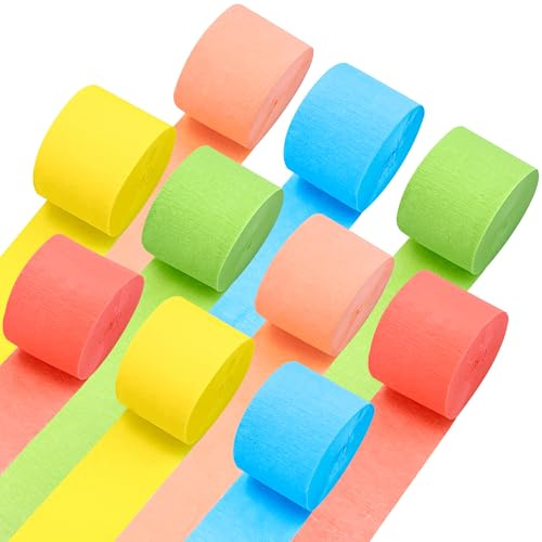 Oun Nana 10 Rolls Crepe Paper Streamers, 5 Colors Pastel Streamers Party Decorations for Birthday, Baby Shower, Wedding, Bachelorette, Rainbow Party Backdrop, Kids DIY Crafts