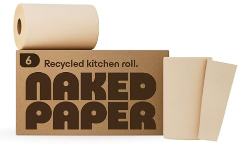Naked Paper Unbleached Recycled Kitchen Roll (Pack of 6) – Natural Kitchen Paper – Super Strong and Absorbent, 100 2-Ply Sheets Per Roll – No Harsh Chemicals, Sustainably Produced and Food-Safe