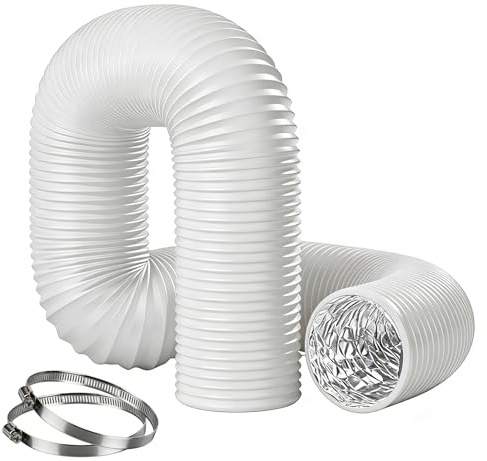 FALSKT Tubo Flessibile 100mm x 2.5m Condotti tubo di Ventilazione in Alluminio PVC Tubo di Scarico Antistrappo Isolamento Termico per Aria Condizionata Asciugatrice Cappa Aspirante,2 Morsetti Acciaio
