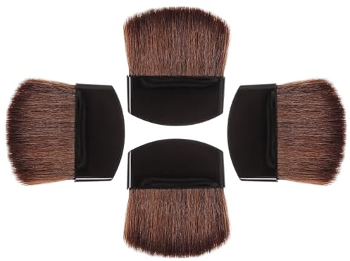ASAKKURA Brochas de Maquillaje Pequeñas 4 Piezas Mango Negro y Cerdas Marrones, Pinceles Planos para Polvos Sueltos y Rubor, Adecuado para Maquillaje Facial Preciso y Uso de Viaje